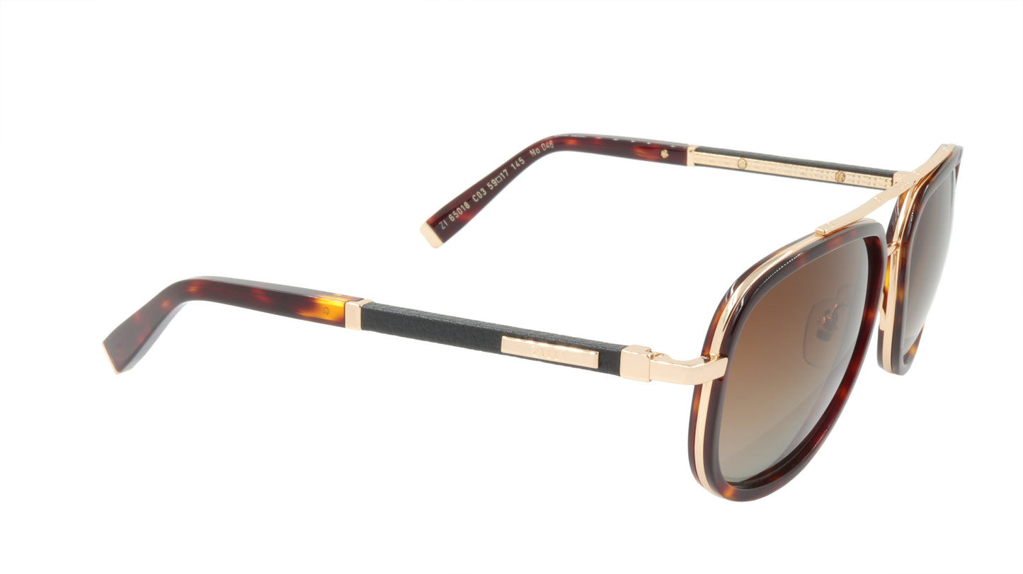 ZILLI Sunglasses Titanium Acetate Leather Polarized France Handmade ZI 65018 C03