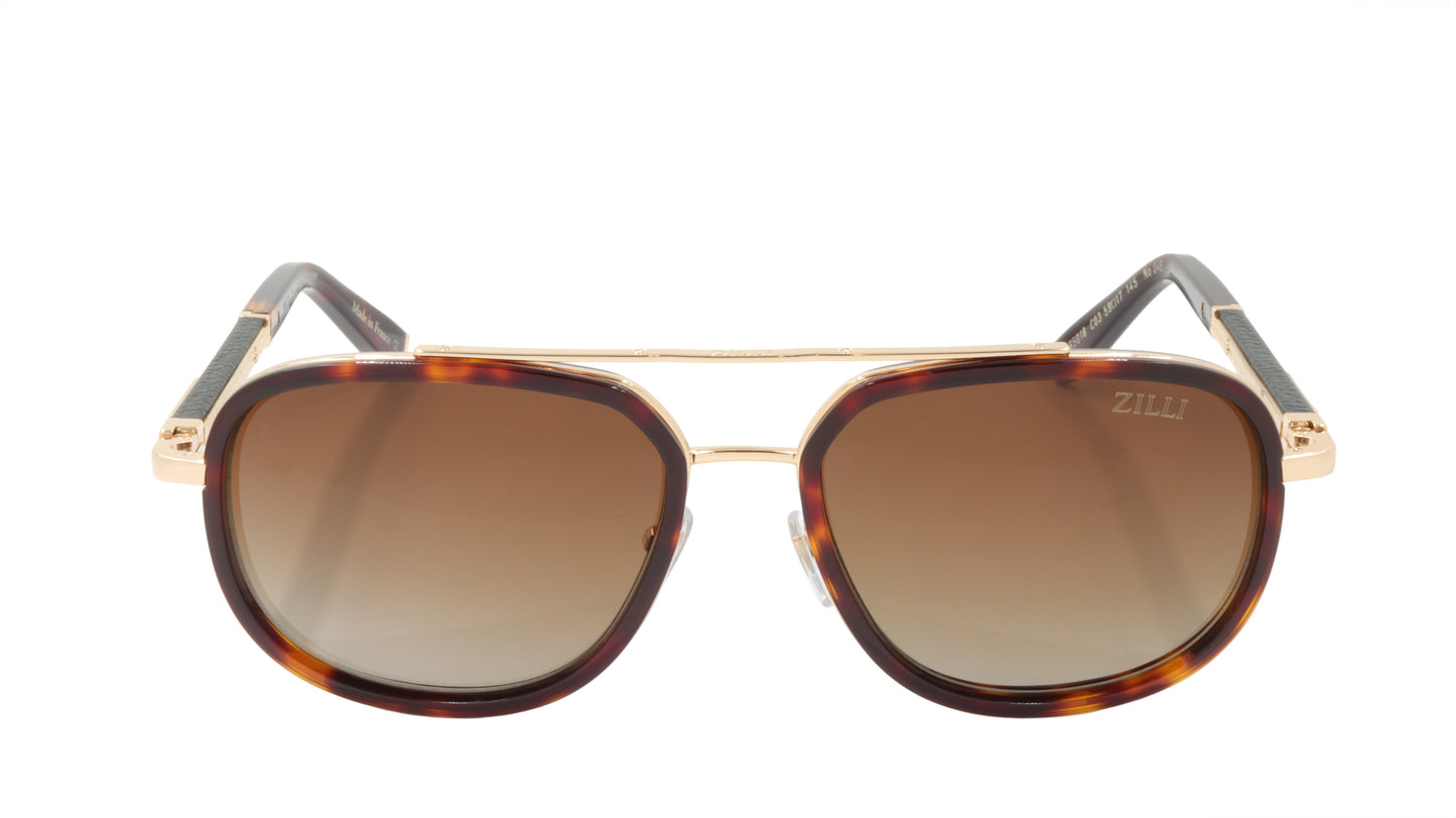 ZILLI Sunglasses Titanium Acetate Leather Polarized France Handmade ZI 65018 C03