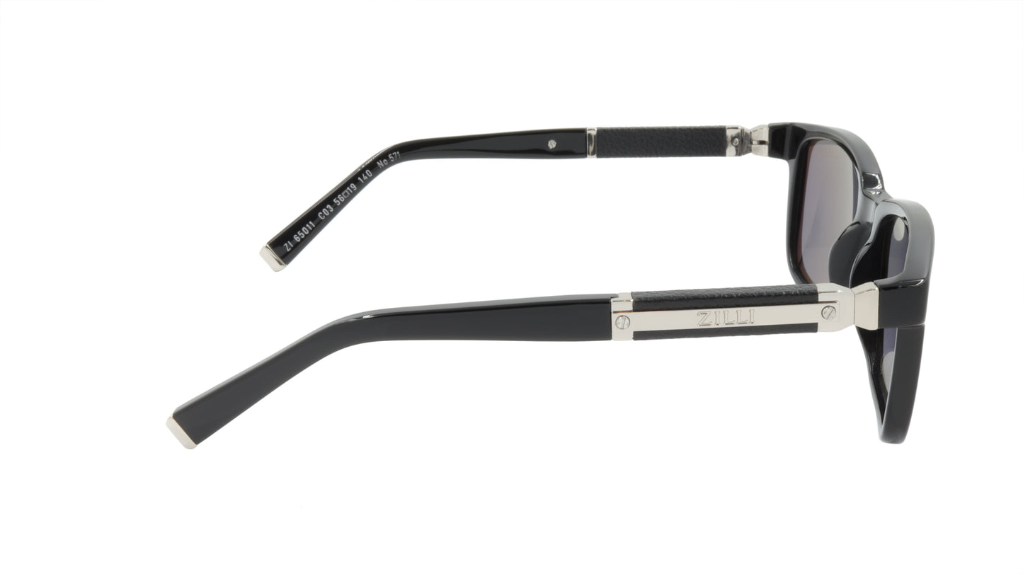 ZILLI Sunglasses Titanium Acetate Leather Polarized France Handmade ZI 65011 C03