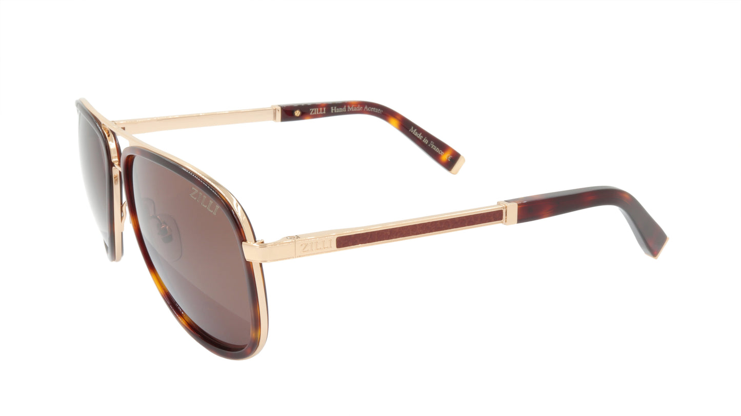 ZILLI Sunglasses Titanium Acetate Leather Polarized France Handmade ZI 65017 C02