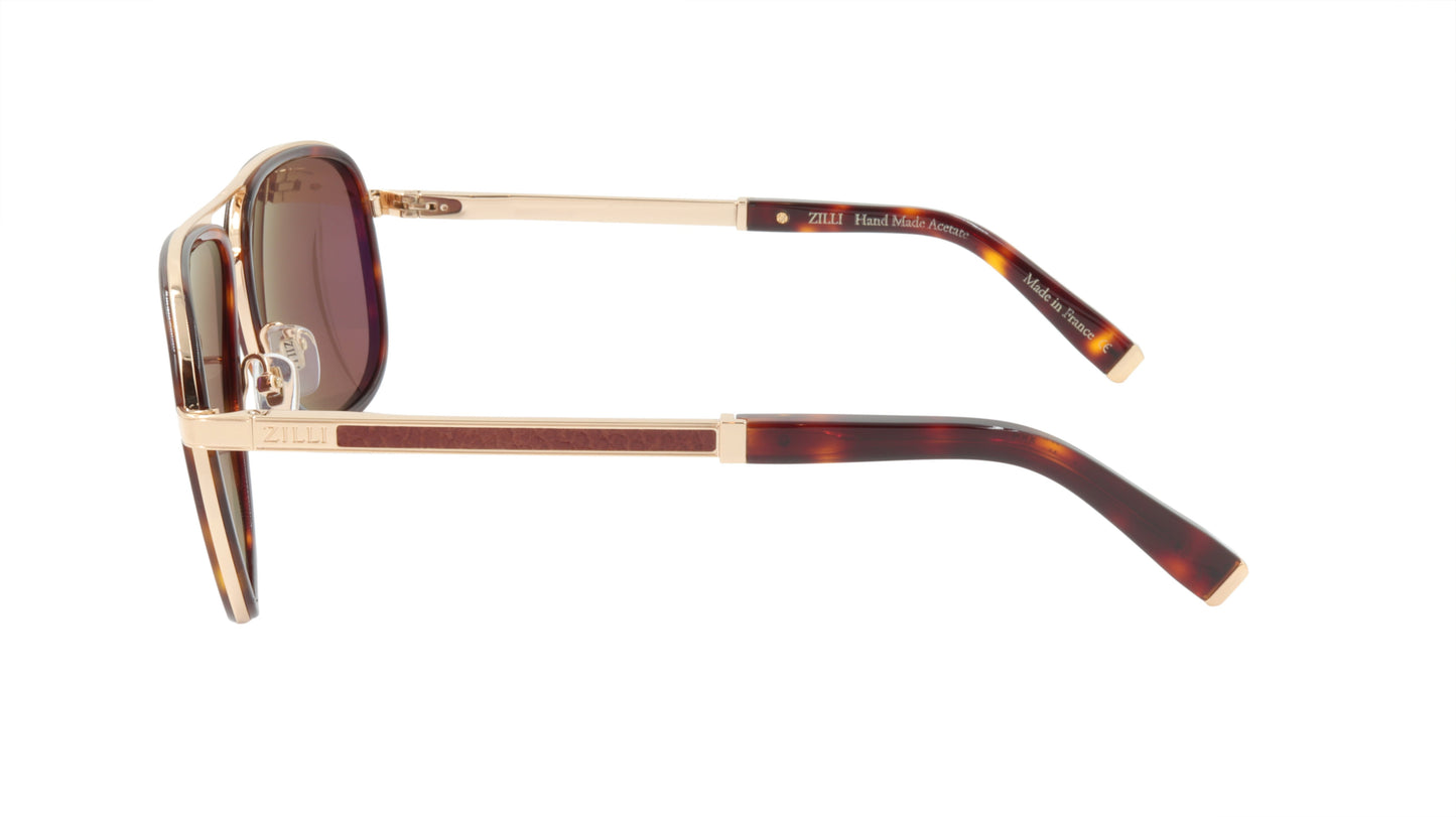 ZILLI Sunglasses Titanium Acetate Leather Polarized France Handmade ZI 65017 C02