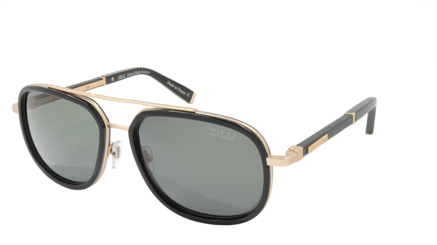 ZILLI Sunglasses Titanium Acetate Leather Polarized France Handmade ZI 65018 C01