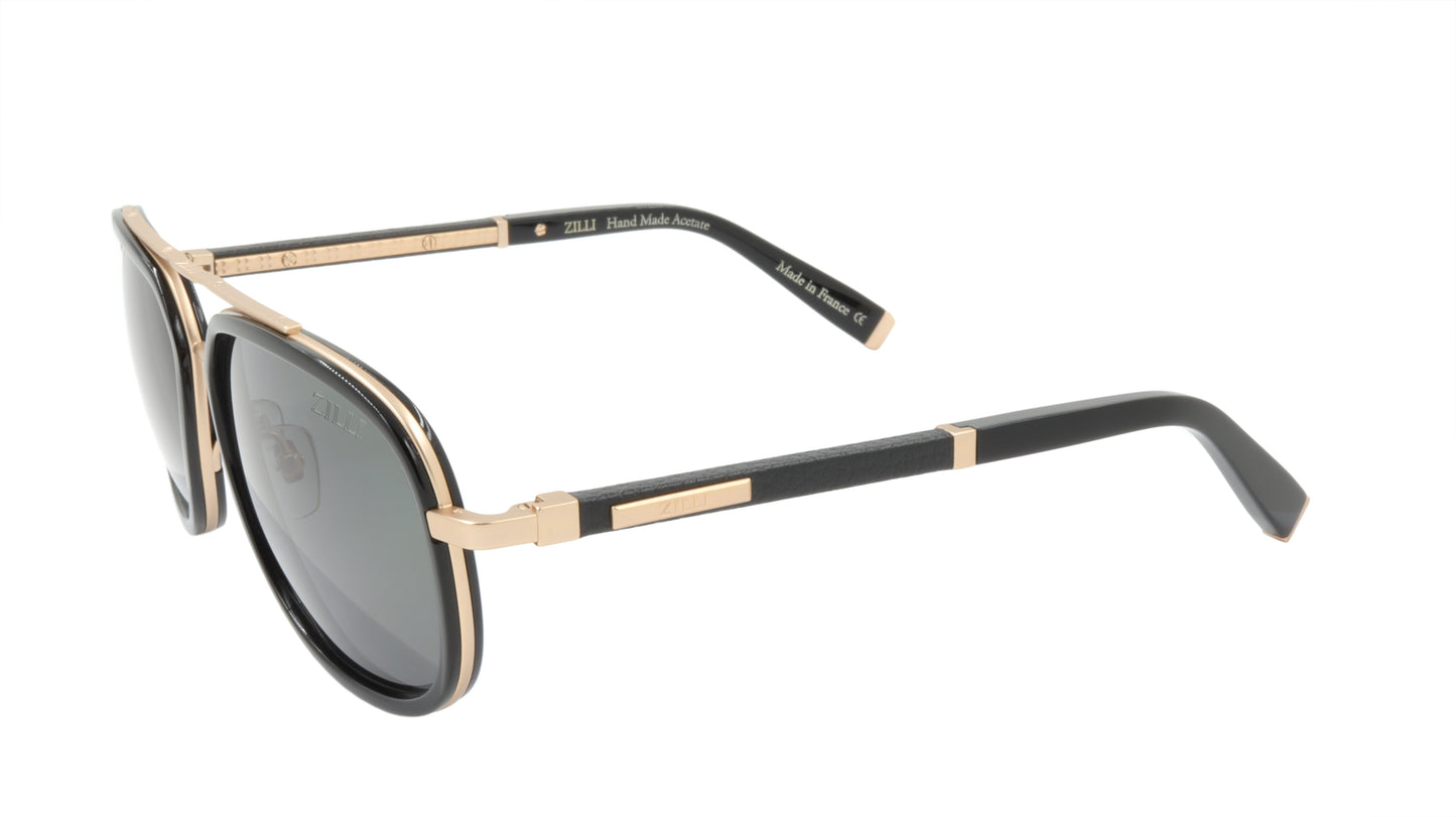 ZILLI Sunglasses Titanium Acetate Leather Polarized France Handmade ZI 65018 C01