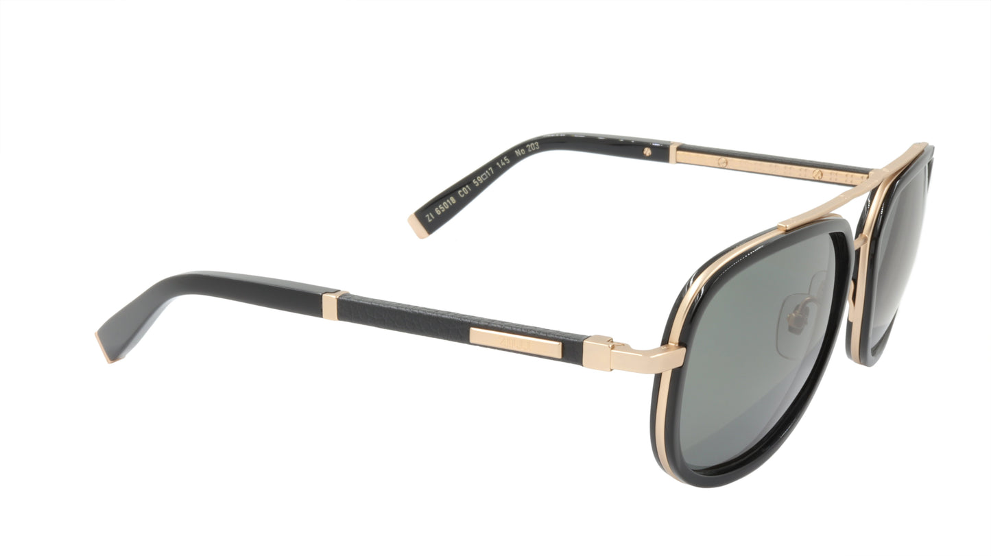 ZILLI Sunglasses Titanium Acetate Leather Polarized France Handmade ZI 65018 C01