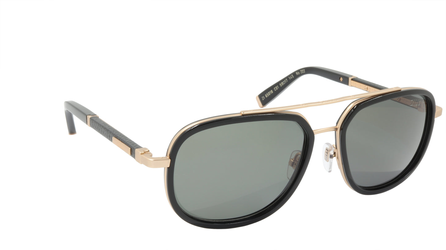 ZILLI Sunglasses Titanium Acetate Leather Polarized France Handmade ZI 65018 C01