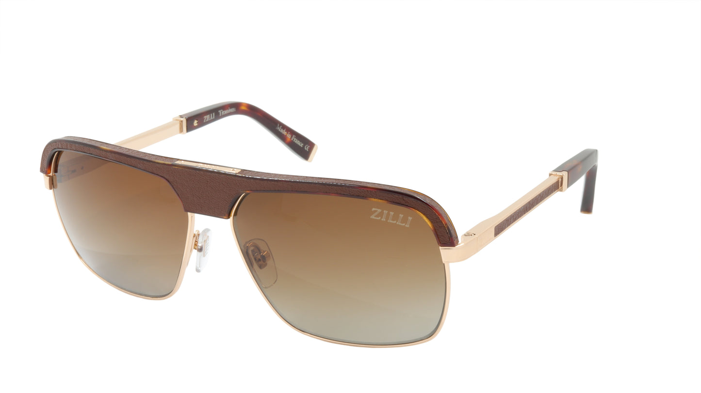 ZILLI Sunglasses Titanium Acetate Leather Polarized France Handmade ZI 65024 C06
