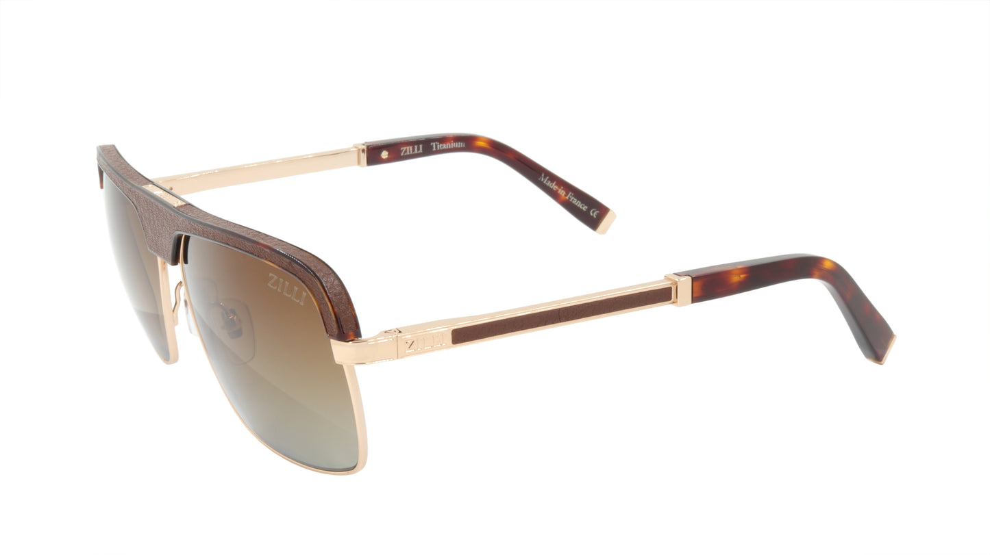 ZILLI Sunglasses Titanium Acetate Leather Polarized France Handmade ZI 65024 C06
