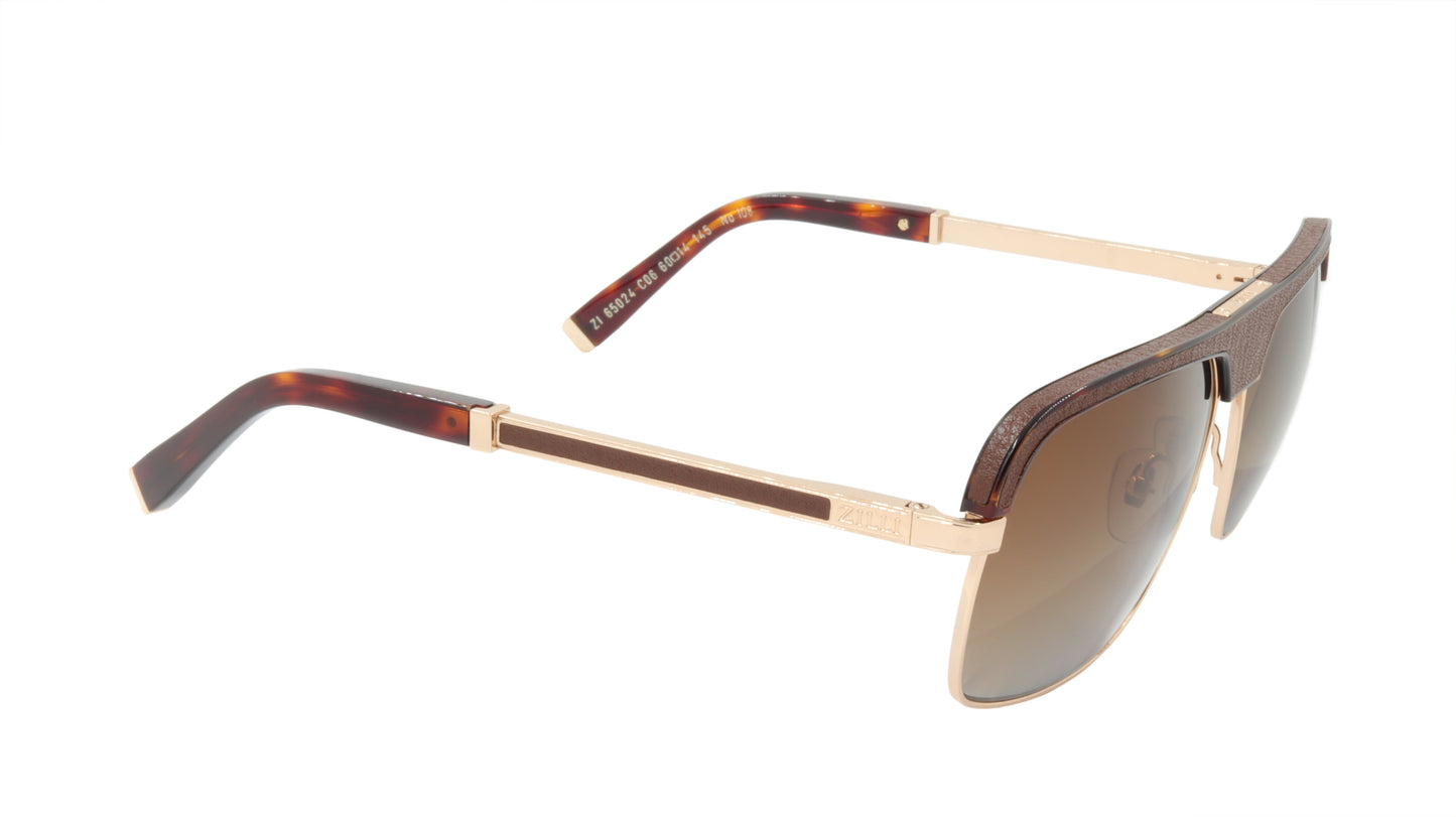 ZILLI Sunglasses Titanium Acetate Leather Polarized France Handmade ZI 65024 C06