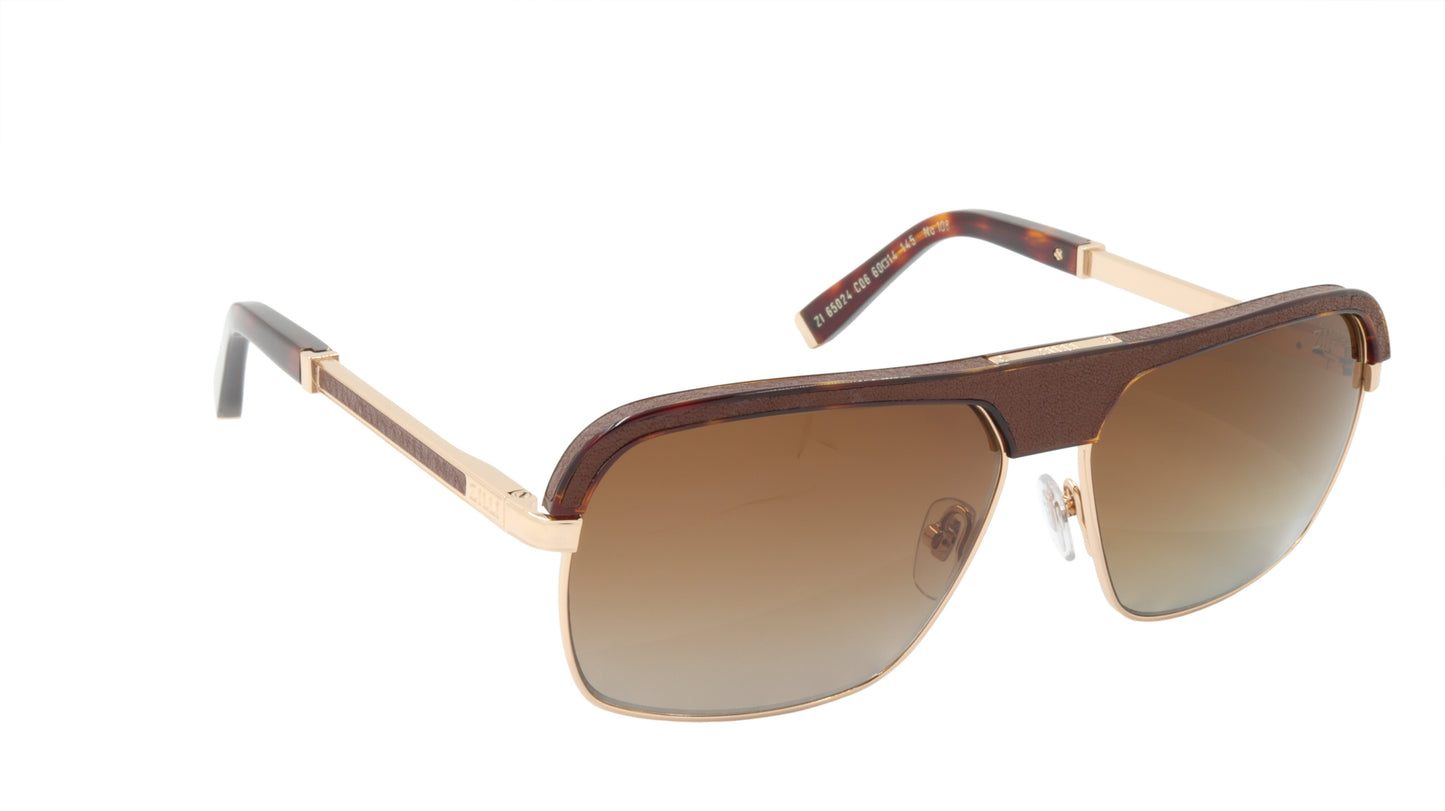 ZILLI Sunglasses Titanium Acetate Leather Polarized France Handmade ZI 65024 C06