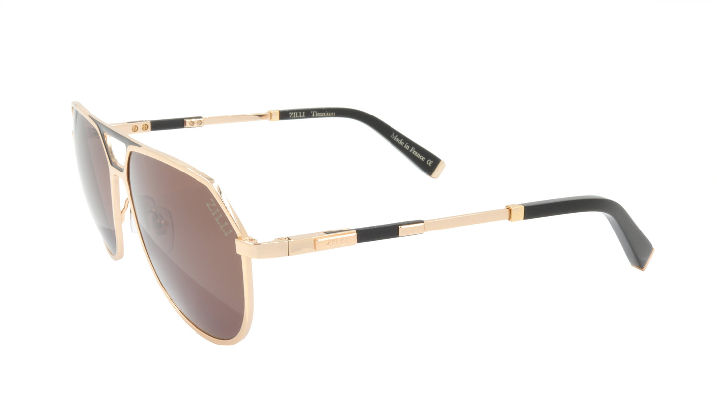 ZILLI Sunglasses Titanium Acetate Leather Polarized France Handmade ZI 65023 C07
