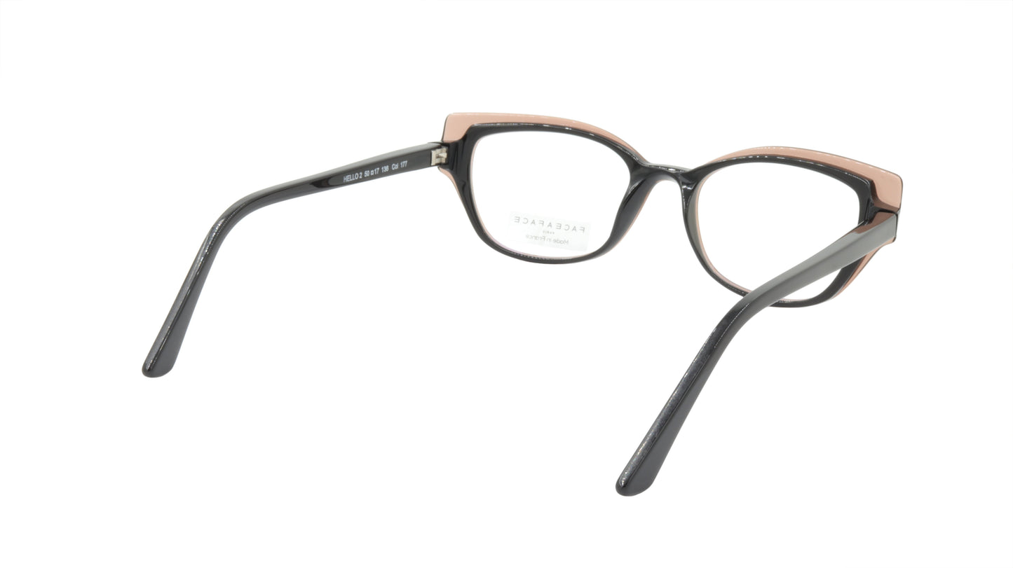 Face A Face Eyeglasses Frame HELLO 2 Col. 177 Acetate Black Opaque Nude