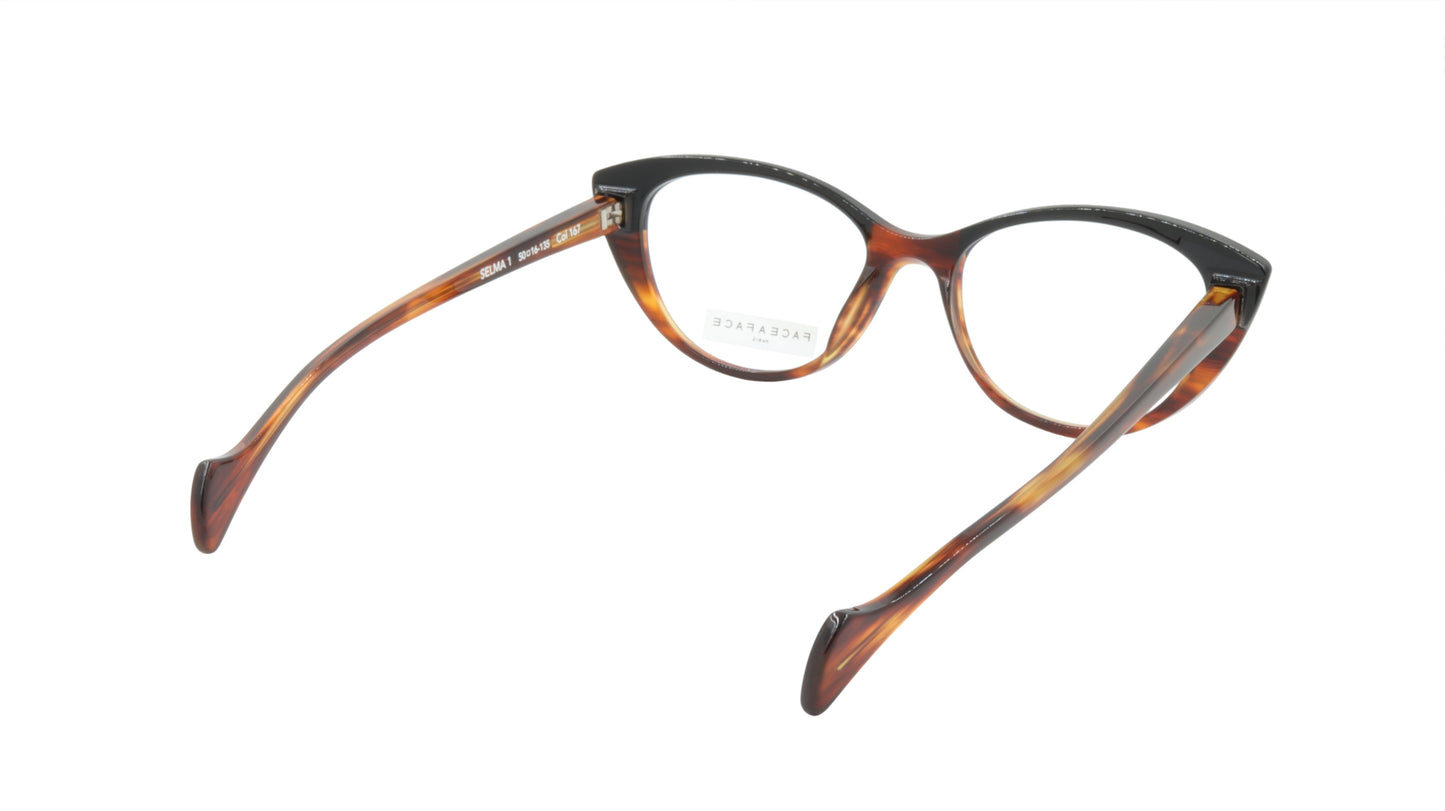 Face A Face Eyeglasses Frame SELMA 1 Col. 167 Acetate Brown Horn Black