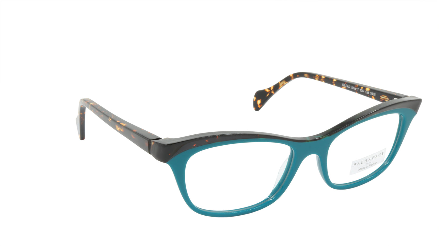 Face A Face Eyeglasses Frame GILDA 2 Col. 3036 Acetate Dark Opaque Turquoise