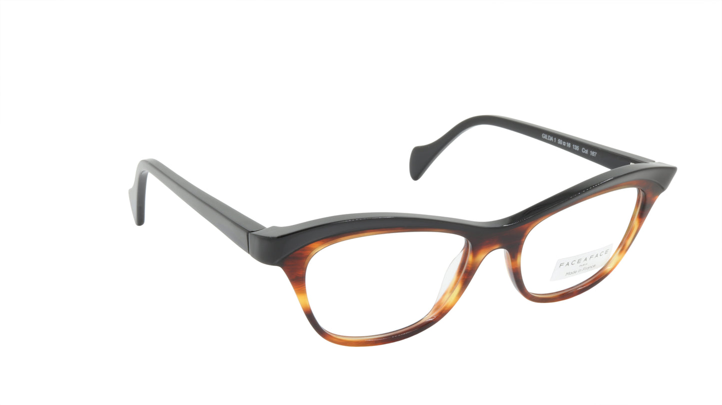 Face A Face Eyeglasses Frame GILDA 1 Col. 167 Acetate Brown Horn Black