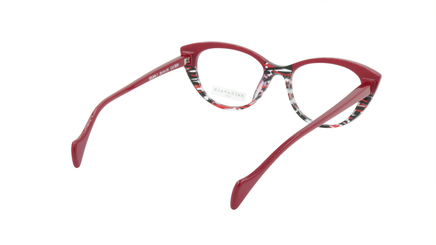 Face A Face Eyeglasses Frame SELMA 1 Col. 3024 Acetate Red Lines and Light