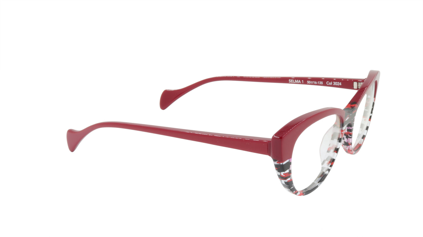 Face A Face Eyeglasses Frame SELMA 1 Col. 3024 Acetate Red Lines and Light