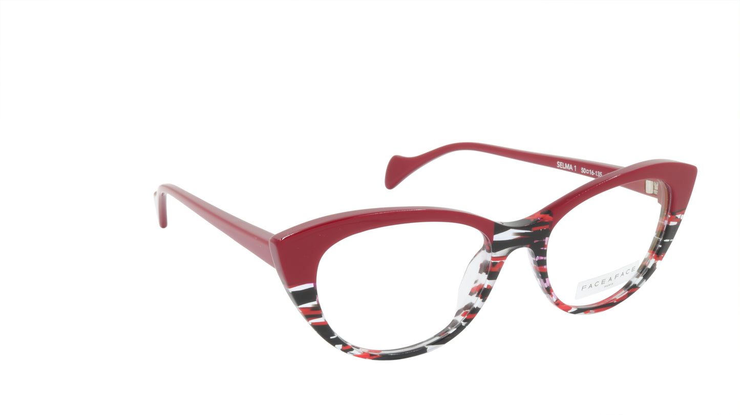 Face A Face Eyeglasses Frame SELMA 1 Col. 3024 Acetate Red Lines and Light