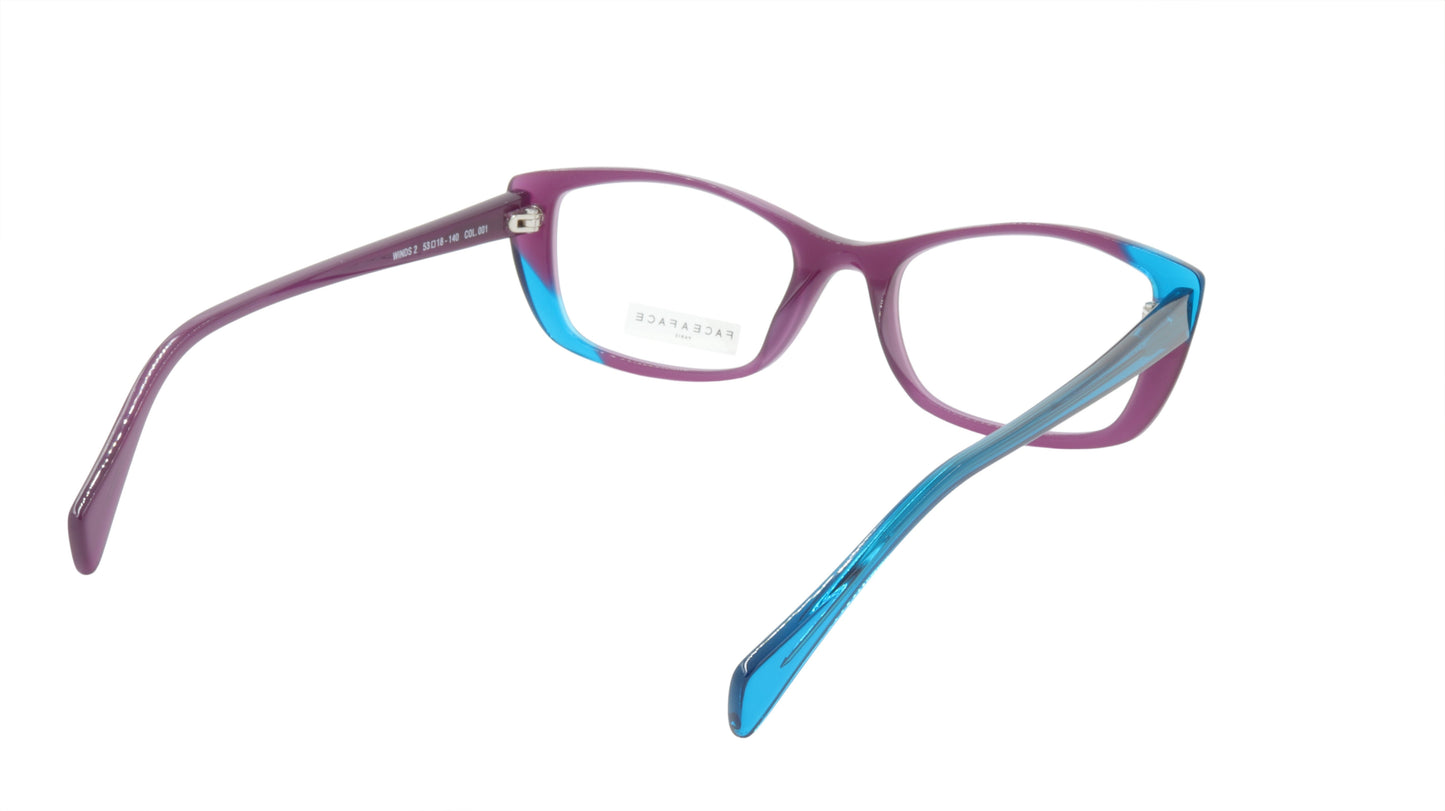 Face A Face Eyewear in Plum and Bright Blue in a Cool Cat Eye Shape