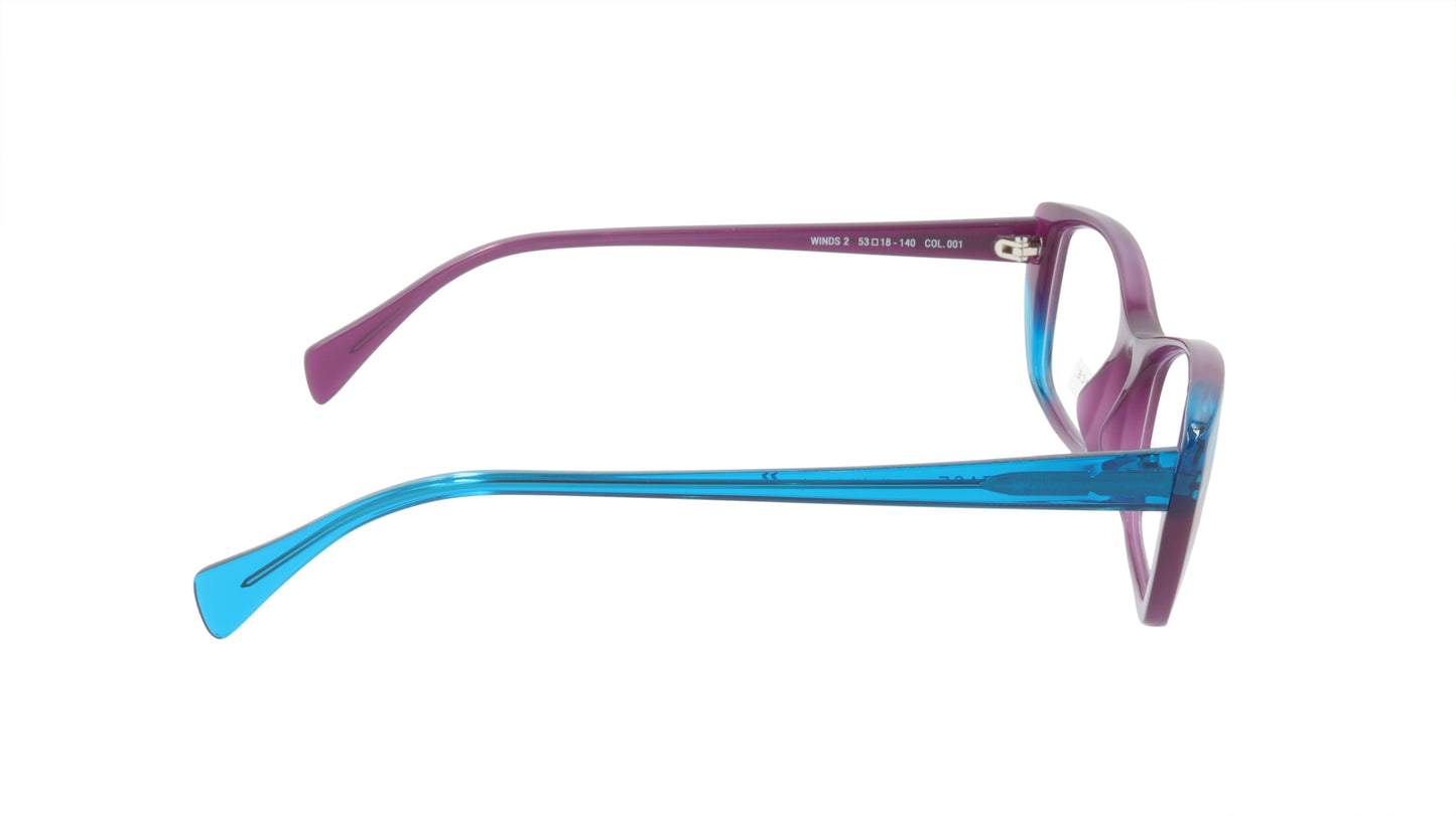 Face A Face Eyewear in Plum and Bright Blue in a Cool Cat Eye Shape