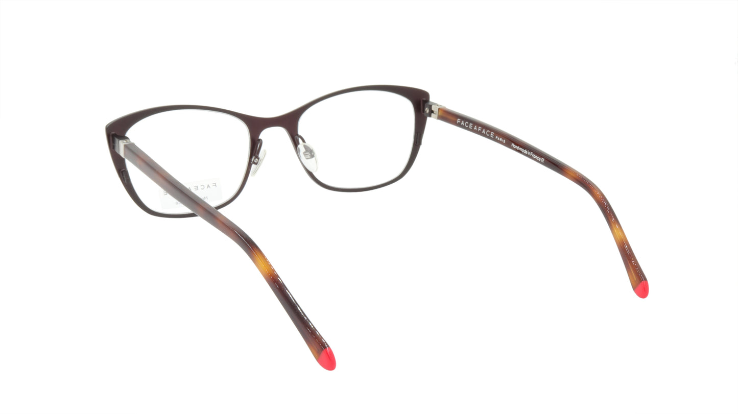 Face A Face Eyewear in a Soft Cateye Shape in Dark Aubergine with a Hint of Red