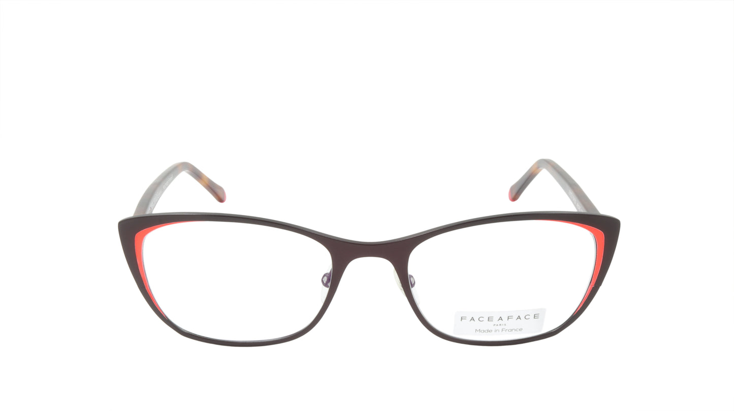Face A Face Eyewear in a Soft Cateye Shape in Dark Aubergine with a Hint of Red