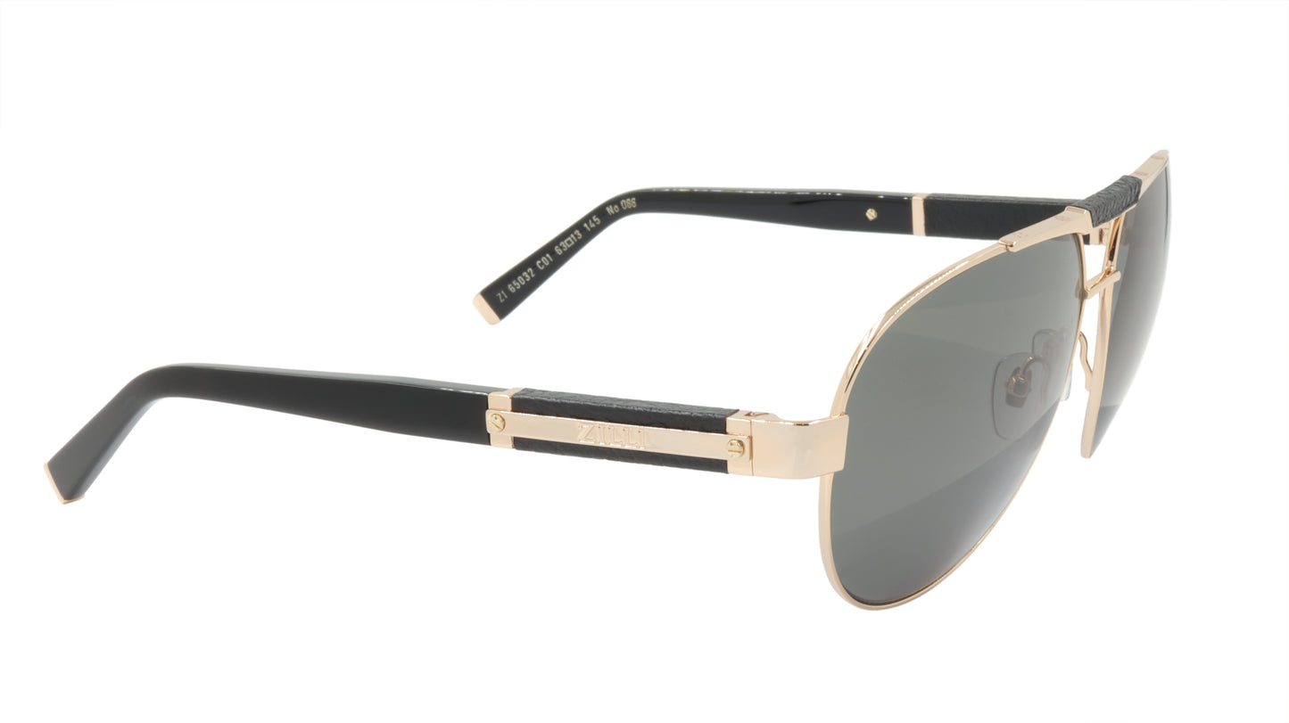 ZILLI Sunglasses Titanium Acetate Leather Polarized France Handmade ZI 65032 C01