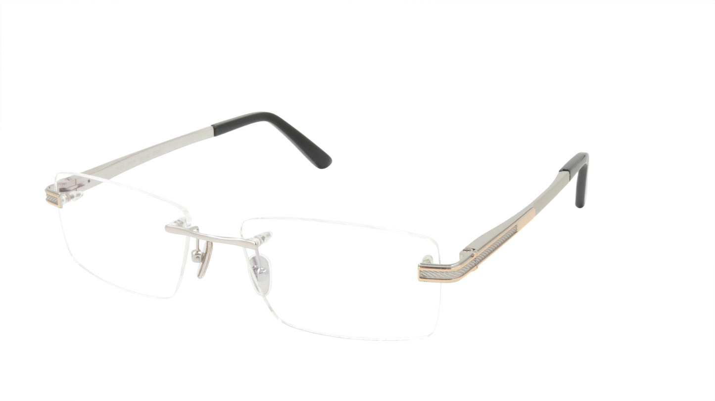 Paul Vosheront Men's Rimless Eyeglasses Mix of Gold and Silver Titanium