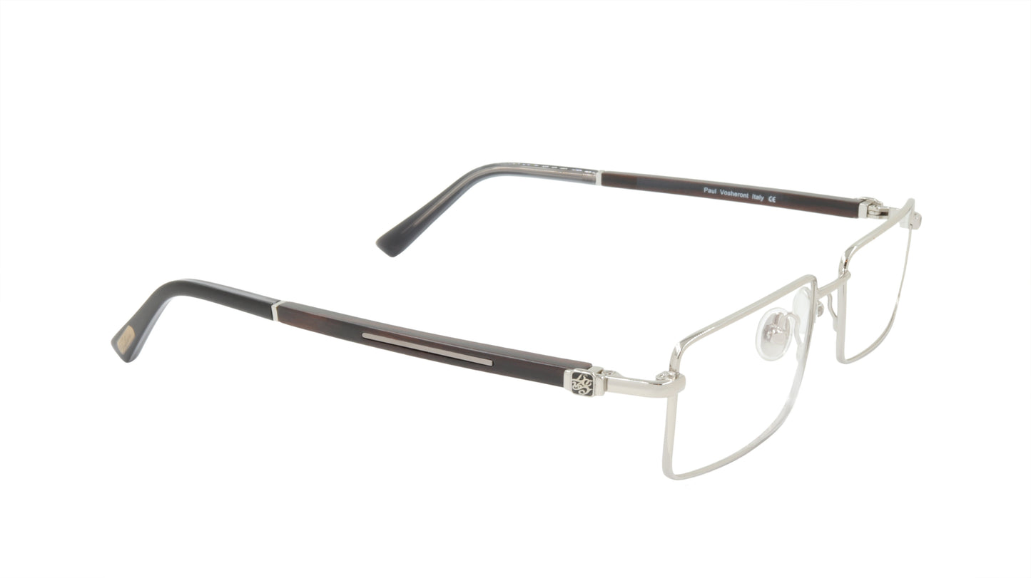 Paul Vosheront Eyeglasses Frame Gold Plated Titanium Wood Acetate Italy PV332 C2