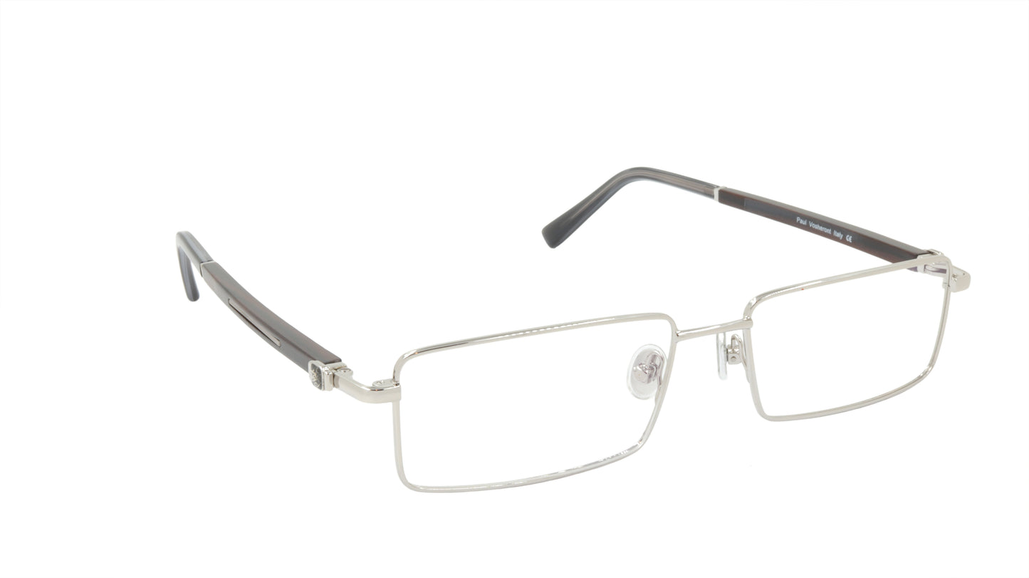 Paul Vosheront Eyeglasses Frame Gold Plated Titanium Wood Acetate Italy PV332 C2