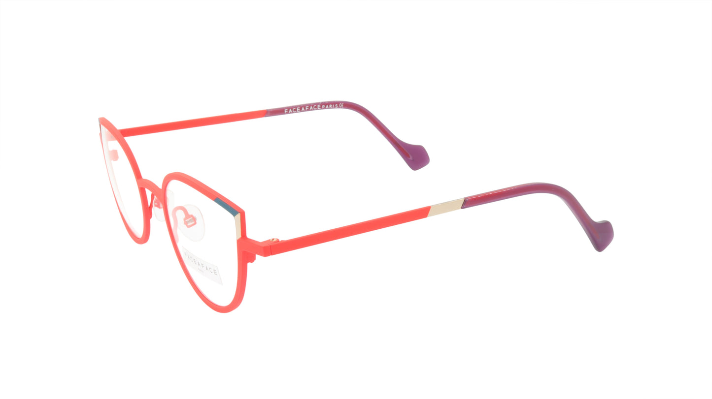 Face A Face Eyewear with a Cat Eye Shape in a Bright Spring Poppy Color