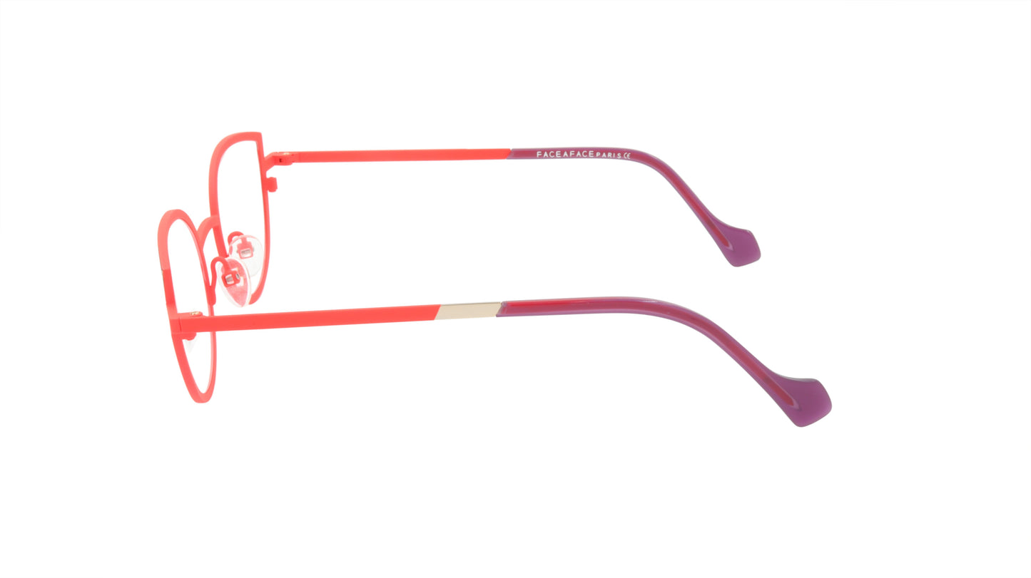 Face A Face Eyewear with a Cat Eye Shape in a Bright Spring Poppy Color