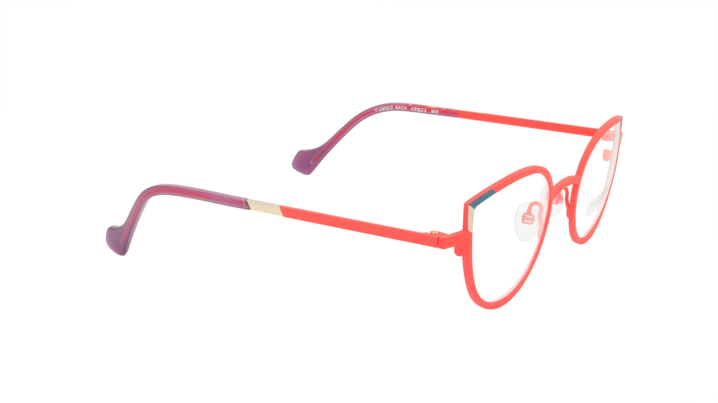 Face A Face Eyewear with a Cat Eye Shape in a Bright Spring Poppy Color
