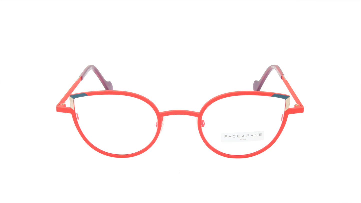 Face A Face Eyewear with a Cat Eye Shape in a Bright Spring Poppy Color