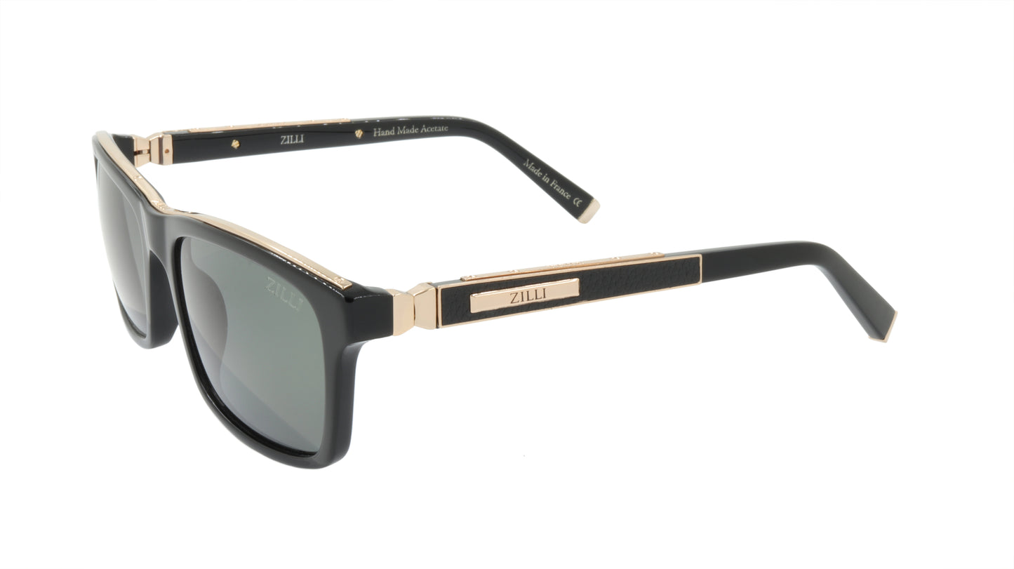 ZILLI Sunglasses Titanium Acetate Leather Polarized France Handmade ZI 65009 C01