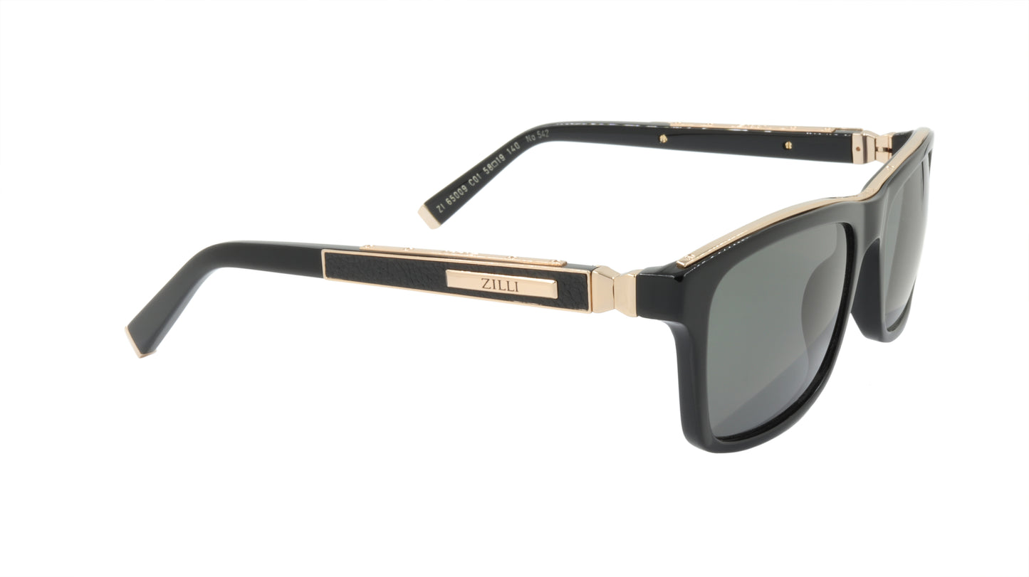 ZILLI Sunglasses Titanium Acetate Leather Polarized France Handmade ZI 65009 C01