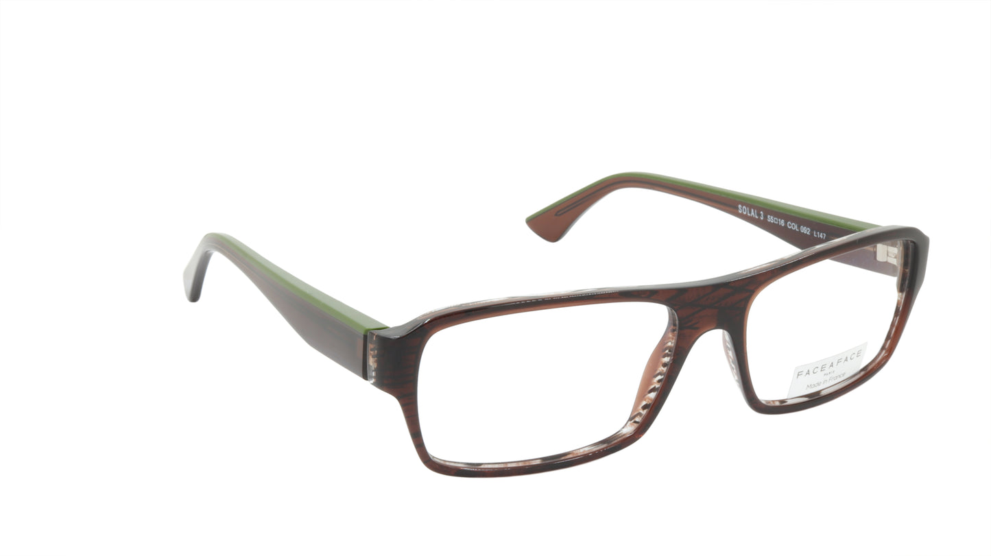 Face A Face Eyeglasses Frame SOLAL 3 Col. 092 Acetate Chestnut Brown Army Green