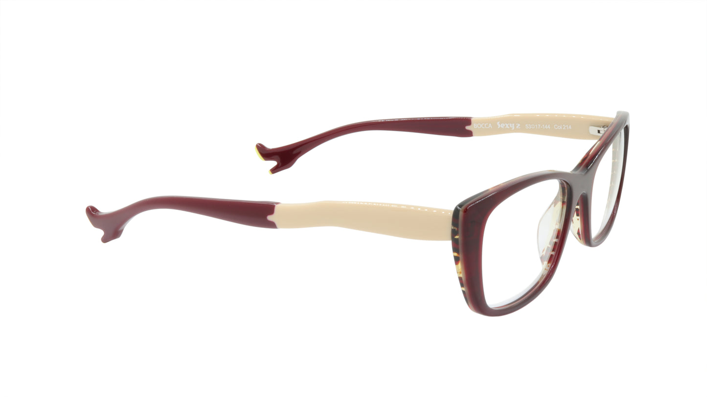 Face A Face Eyeglasses Frame BOCCA Sexy 2 Col. 214 Acetate Dark Red Yellow Flame