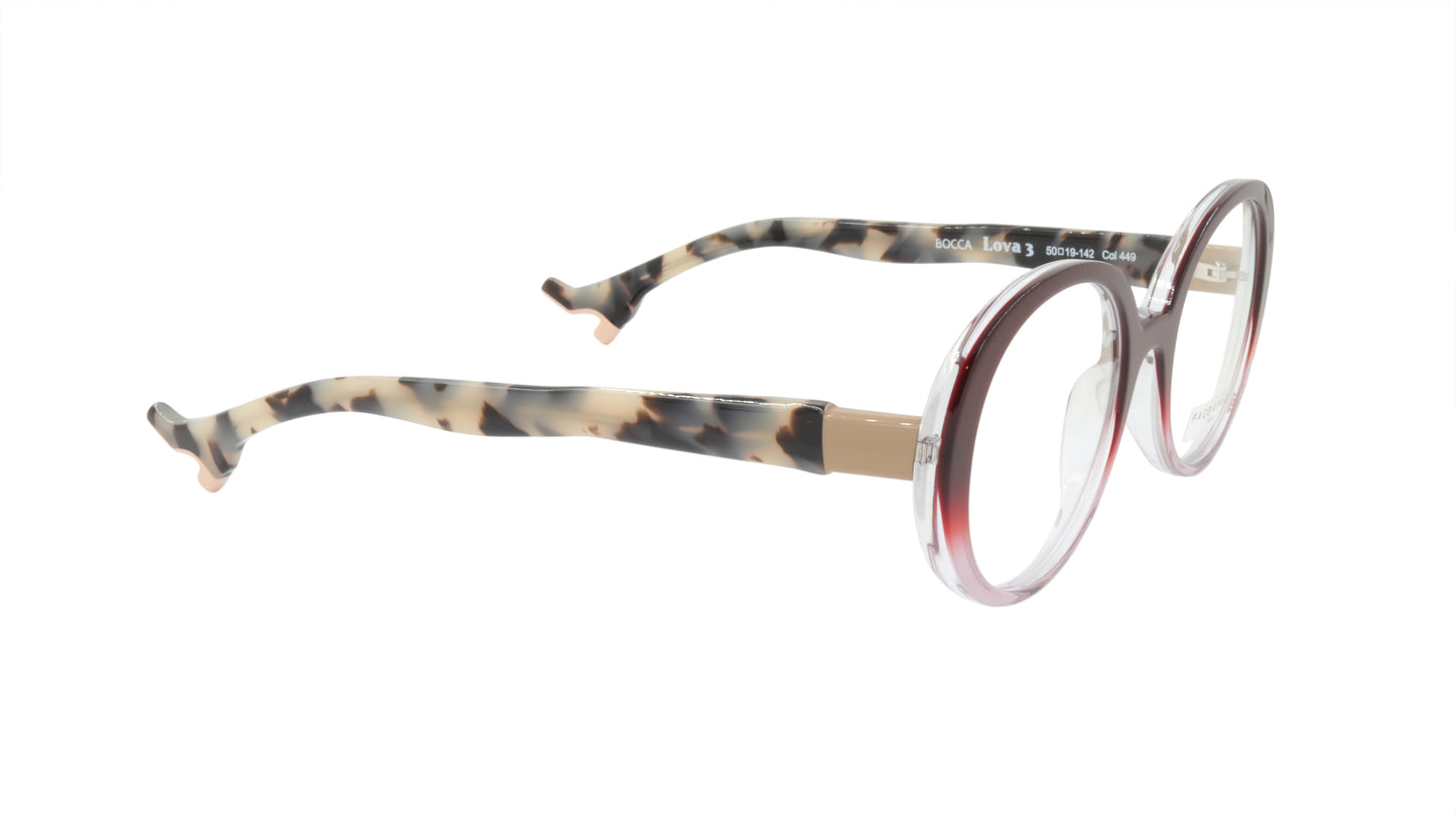 Face A Face Eyeglasses Frame BOCCA LOVA 3 Col. 449 Acetate Burgundy Crystal Camo