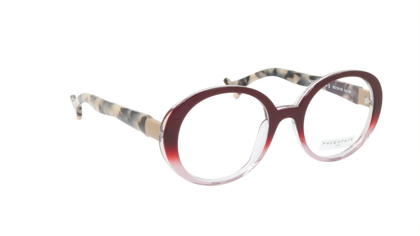 Face A Face Eyeglasses Frame BOCCA LOVA 3 Col. 449 Acetate Burgundy Crystal Camo