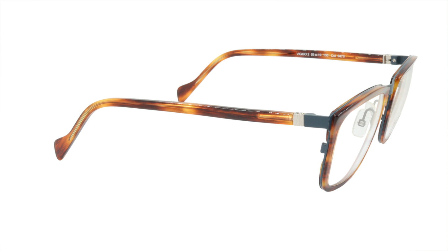 Face A Face Eyeglasses Frame VIGGO 2 Col. 9470 Acetate Metal Blue Grey Brown Hor