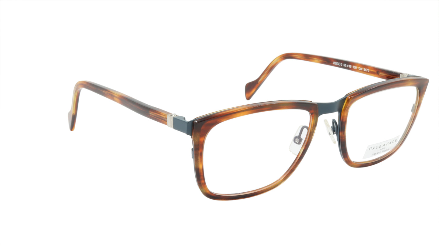 Face A Face Eyeglasses Frame VIGGO 2 Col. 9470 Acetate Metal Blue Grey Brown Hor