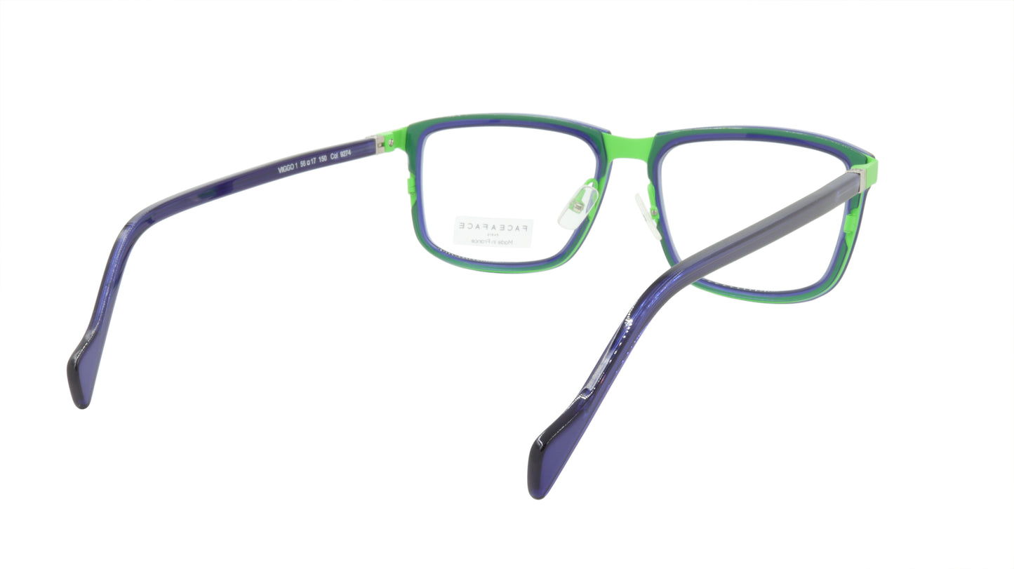 Face A Face Eyeglasses Frame VIGGO 1 Col. 9274 Acetate Metal Fluo Green Ink Blue