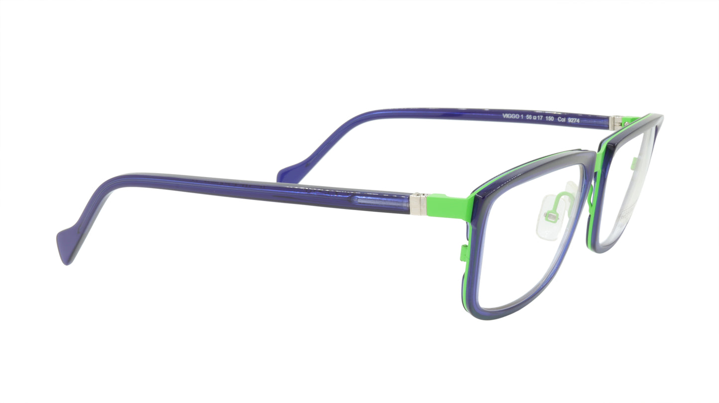 Face A Face Eyeglasses Frame VIGGO 1 Col. 9274 Acetate Metal Fluo Green Ink Blue