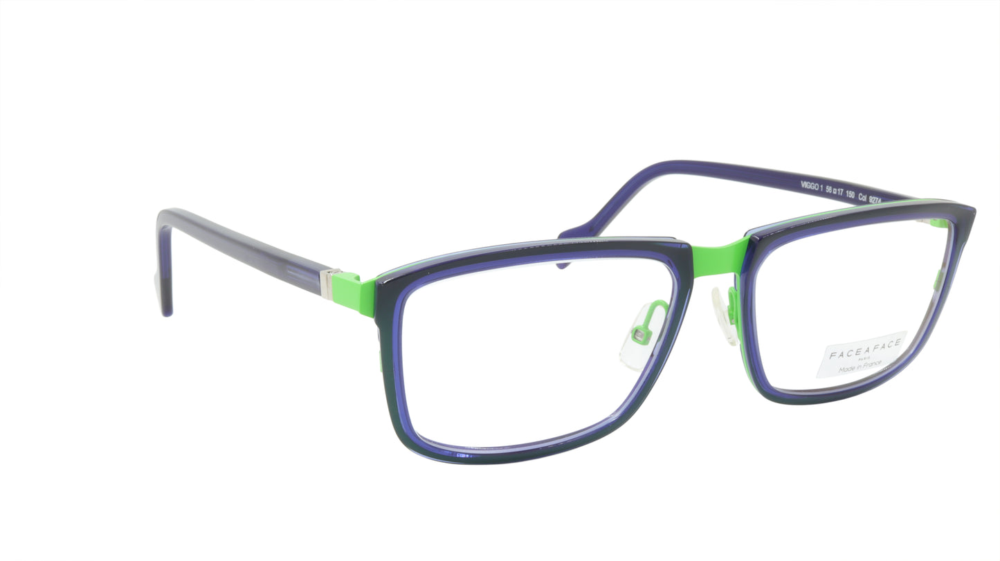 Face A Face Eyeglasses Frame VIGGO 1 Col. 9274 Acetate Metal Fluo Green Ink Blue