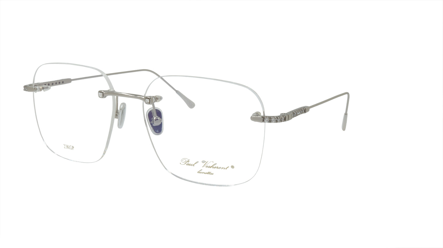 Paul Vosheront Soft Rectangle Silver Eyeglasses with Swarovski Crystals
