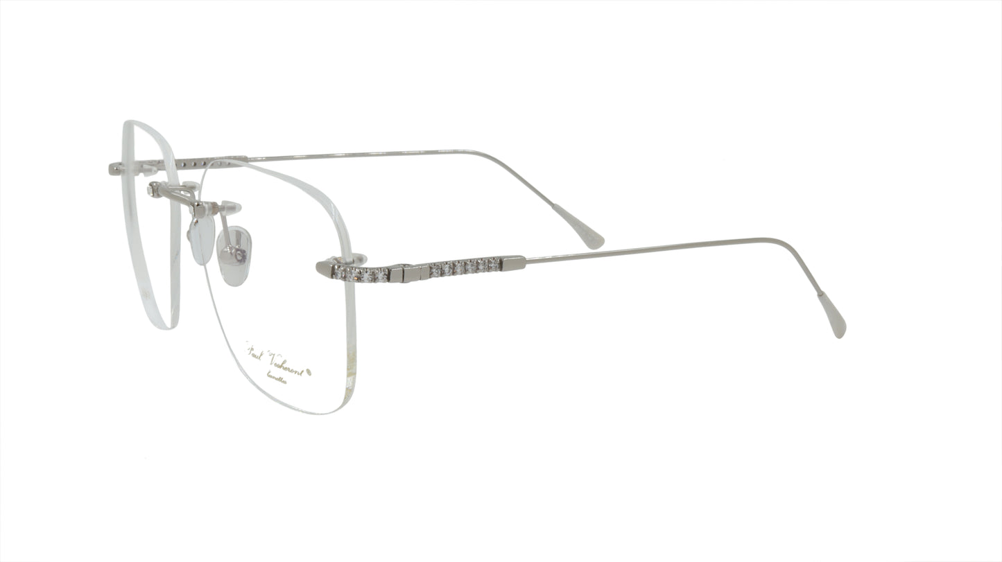 Paul Vosheront Soft Rectangle Silver Eyeglasses with Swarovski Crystals