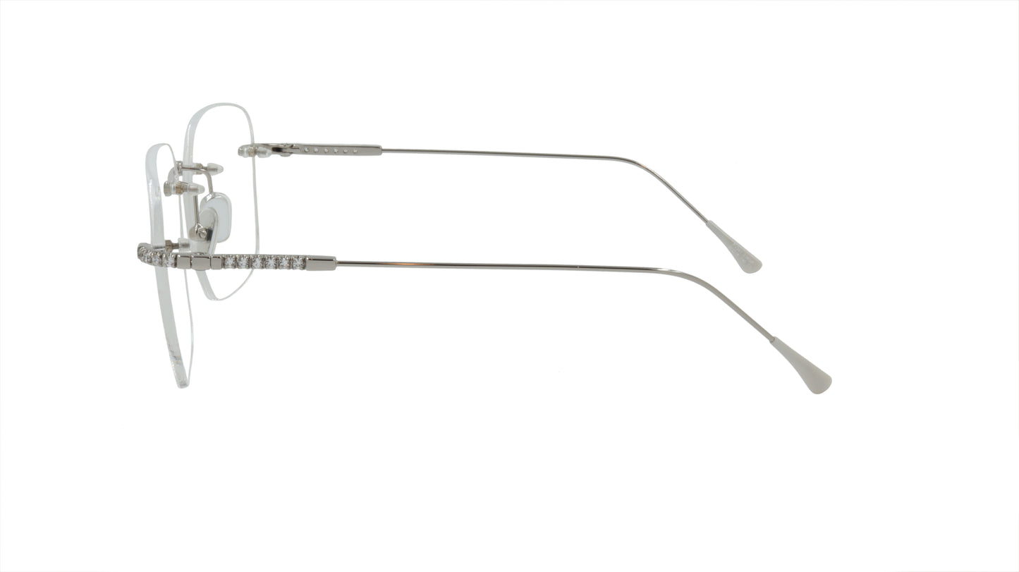 Paul Vosheront Soft Rectangle Silver Eyeglasses with Swarovski Crystals