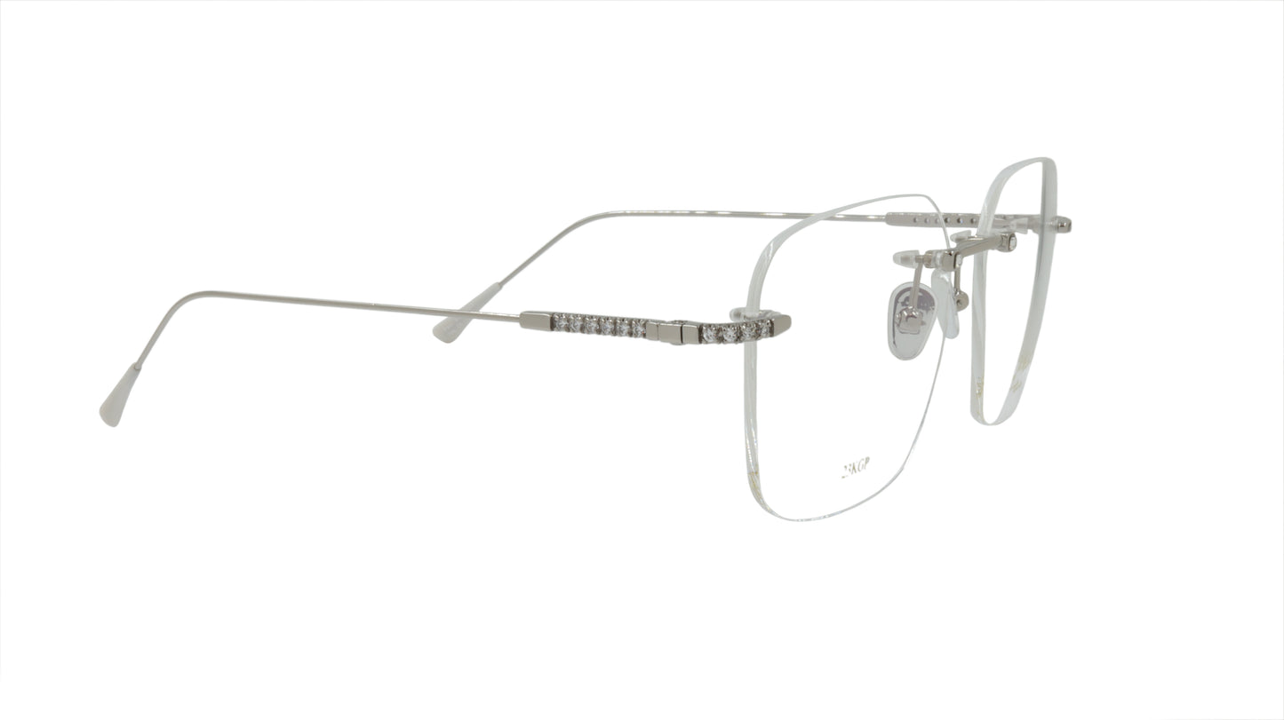 Paul Vosheront Soft Rectangle Silver Eyeglasses with Swarovski Crystals