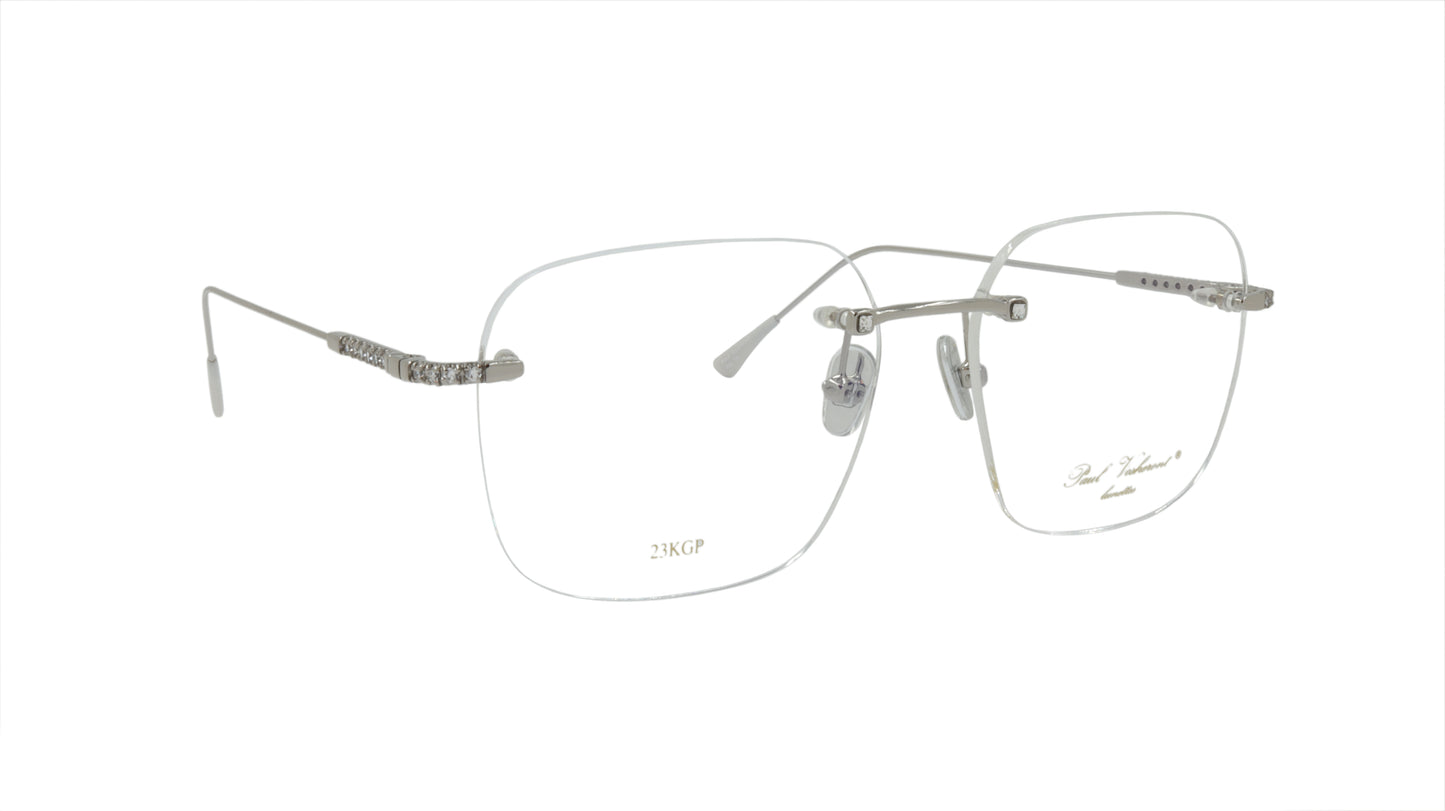Paul Vosheront Soft Rectangle Silver Eyeglasses with Swarovski Crystals