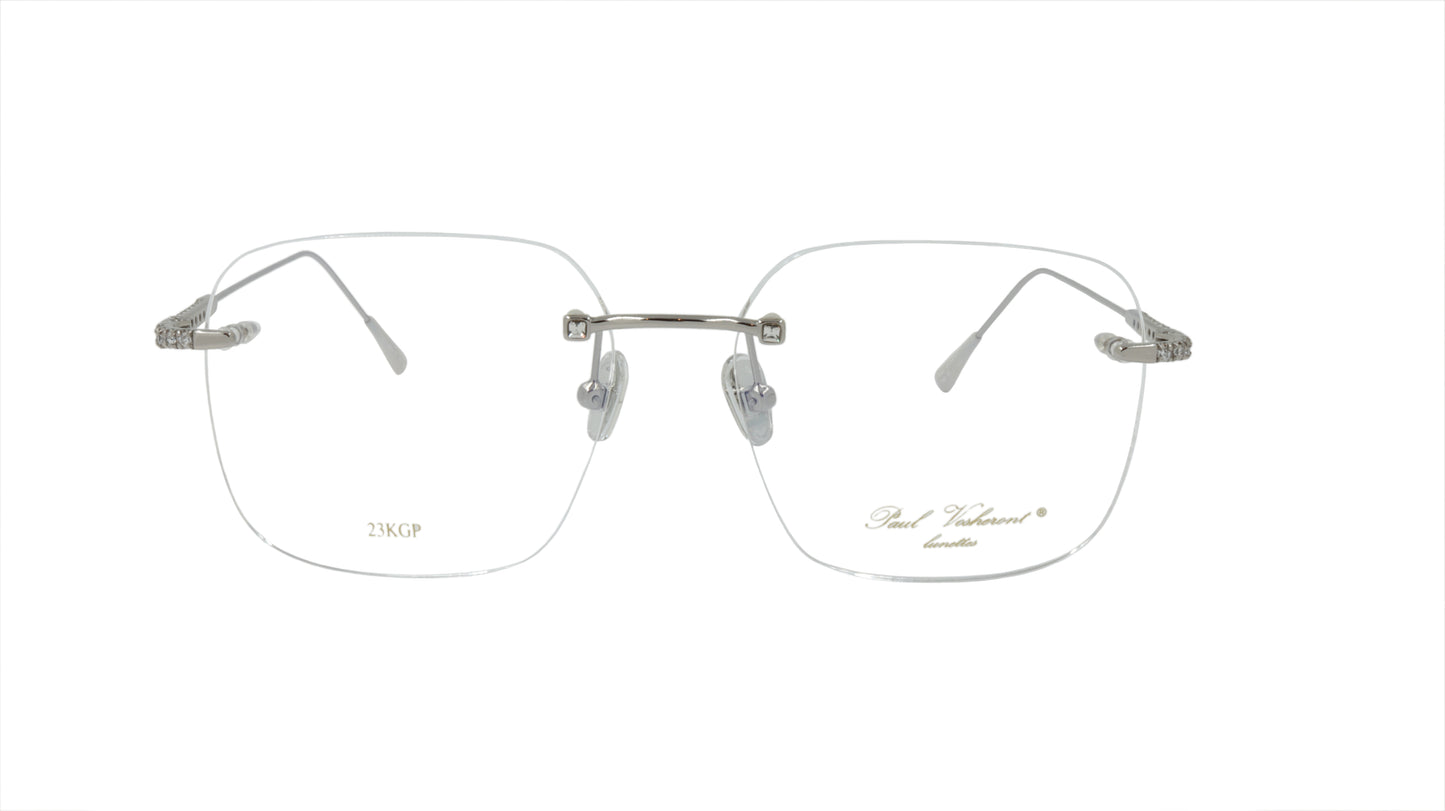 Paul Vosheront Soft Rectangle Silver Eyeglasses with Swarovski Crystals